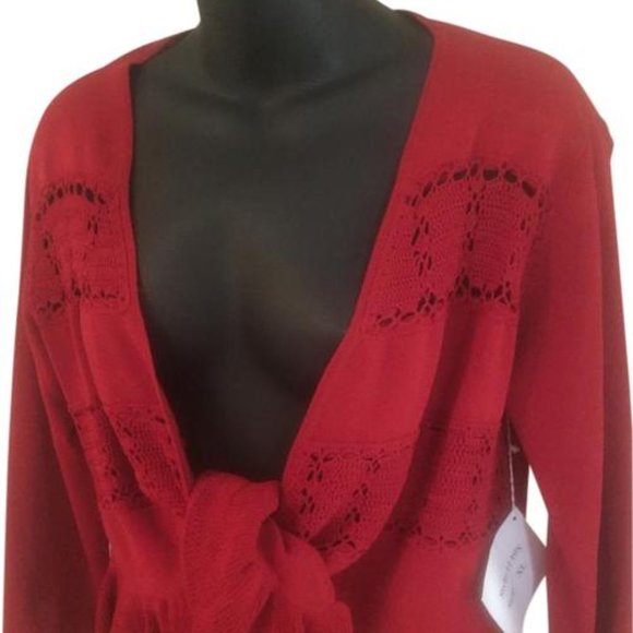 Joseph Abbound Ruby Red Crochet Knit Cardigan ~ Size XL - Picture 1 of 6